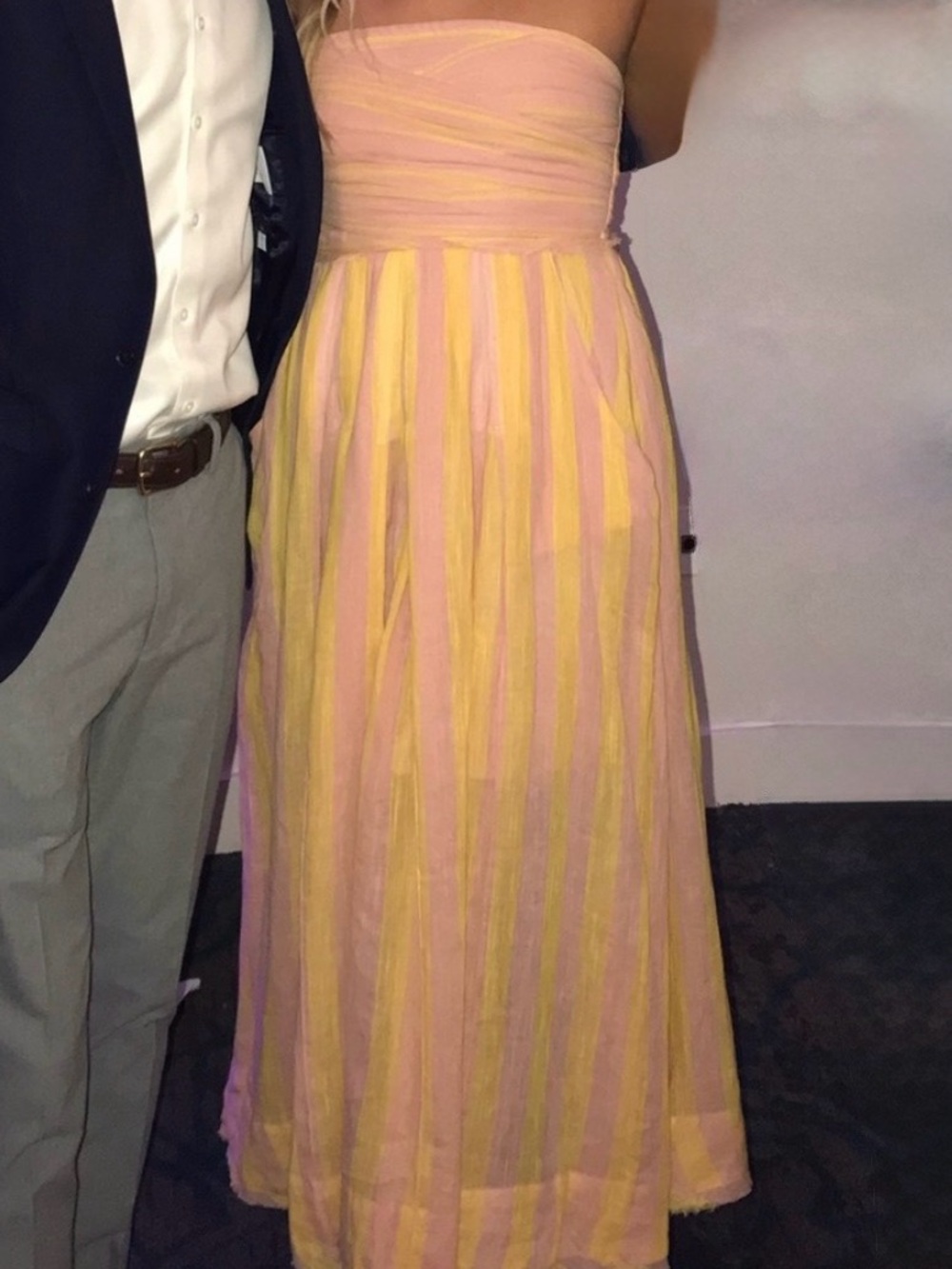 Free People Cotton Strapless Yellow & Peach Stripe Midi Dress